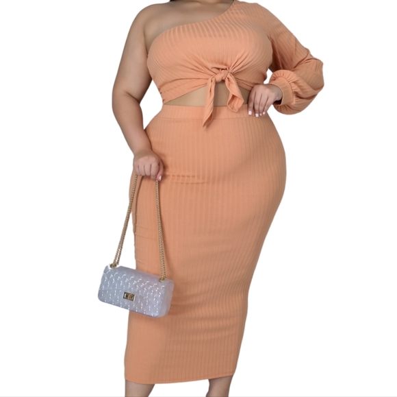 Jumpers and Rompers Dresses & Skirts - Ribbed One Shoulder Skirt Set